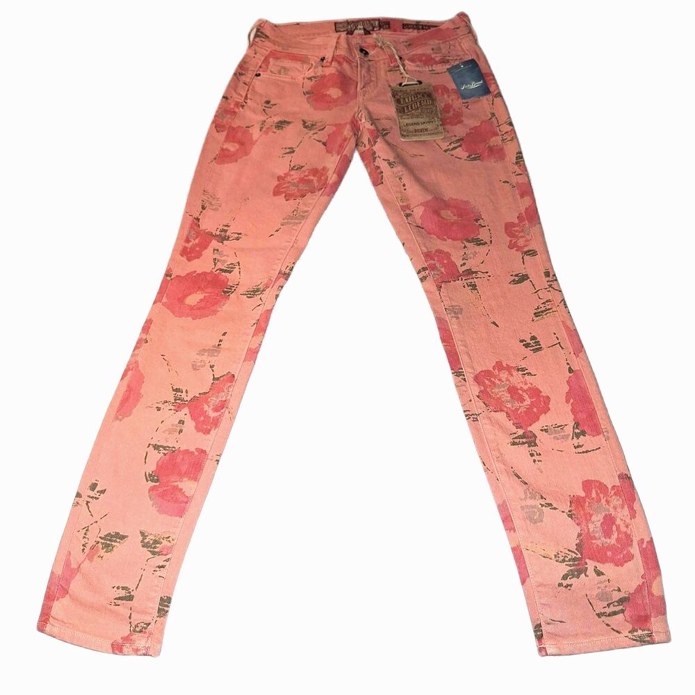 Just Peachy NWT Lucky Legend Size 0/25 Peach Flowered Skinny Slim jeans